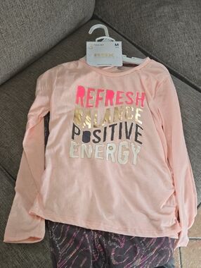 Reebok Light Pink Long-Sleeve Pants, Tank And Tee - Metallic & Neon 3 Piece